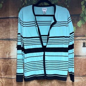 EUC Liz Baker Aqua and Black Striped Cardigan
